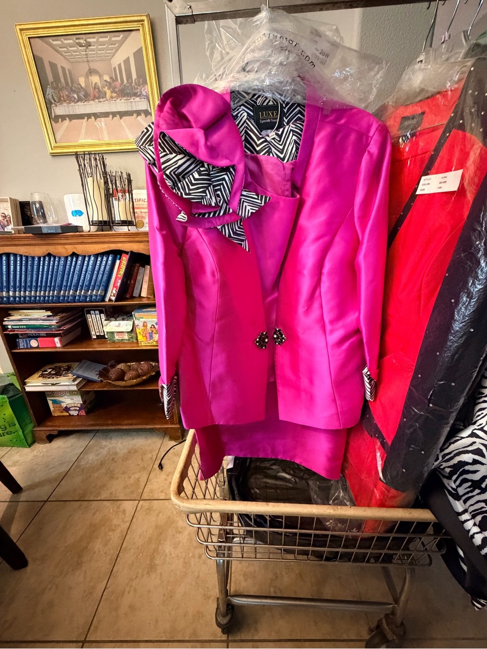 Lux Hot Pink Satin Blazer with Zebra-Trim Details